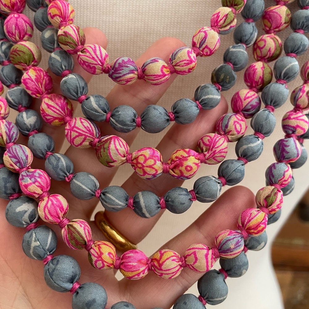 Silk Wrapped Multi Strand Handmade Tie Necklace - Picture 2 of 6